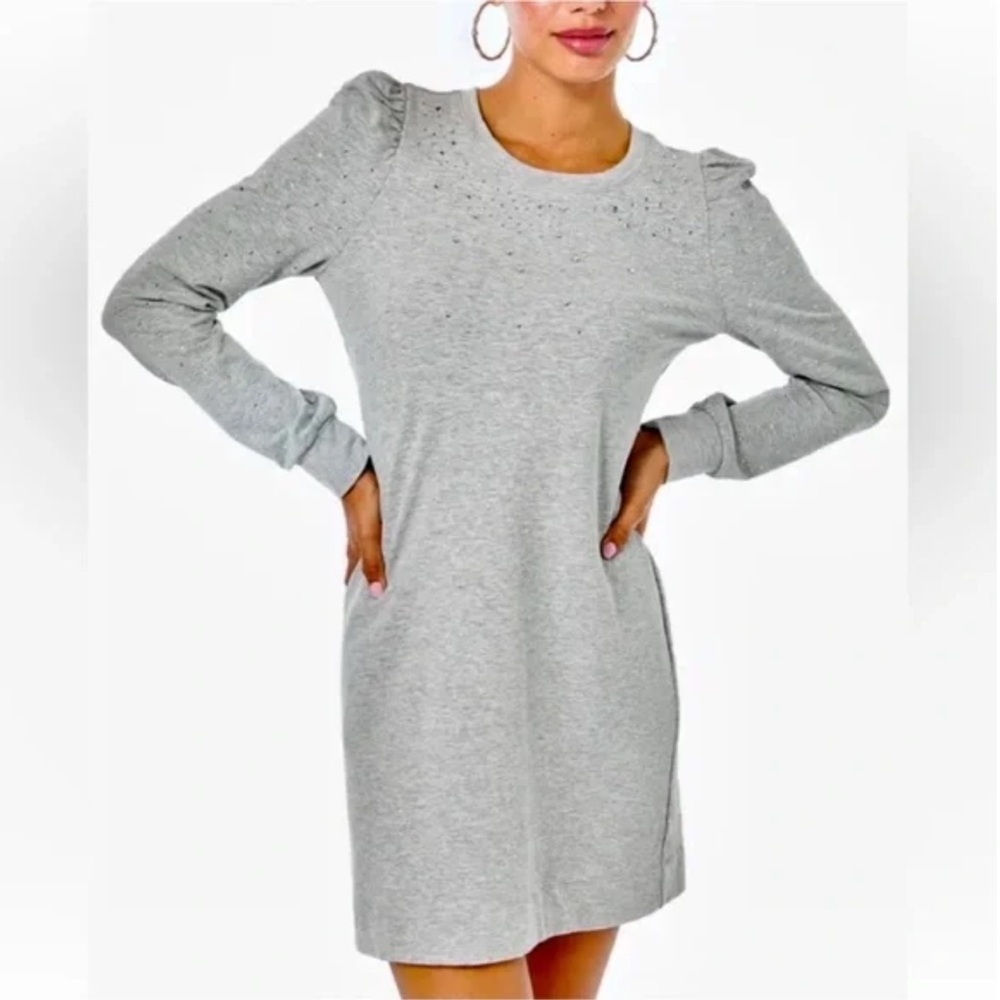 Lilly Pulitzer Jansen Embellished Long Sleeve Dress Heather Seaside Grey Medium